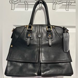 Dooney and Bourke Large Black Florentine Smooth Leather Clayton Satchel